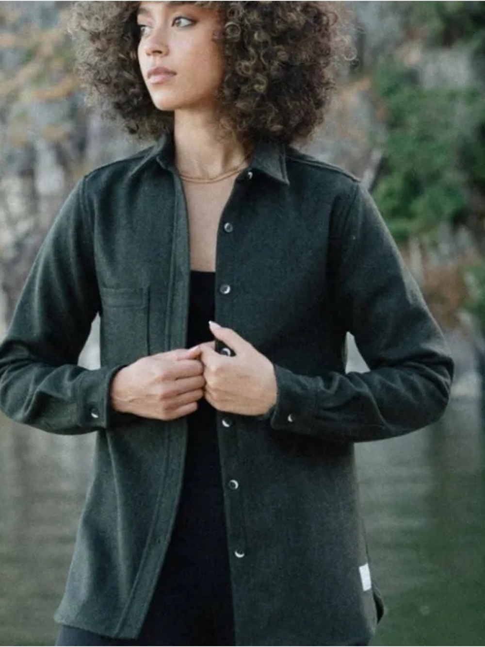 ANIAN Forest Green Women's Button-Down Shirt Jacket